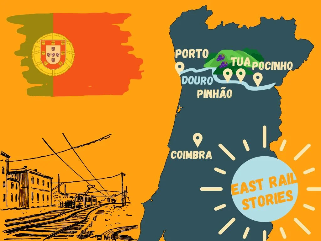 Schematische Karte vom Douro Tal Porto nach Pocinho. 